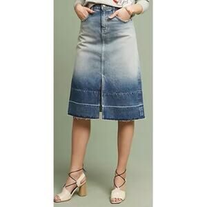 Current / Elliott Women's Blue Ombre Raw Hem Slit Denim Midi Skirt Size 26